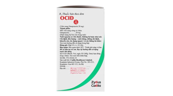 Ocid 20mg trị loét tá tràng, loét dạ dày, viêm thực quản trào ngược (10 vỉ x 10 viên)