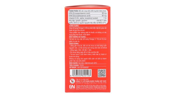Dầu cá Omega 3 Kids phát triển não bộ, cải thiện thị lực lọ 60 viên