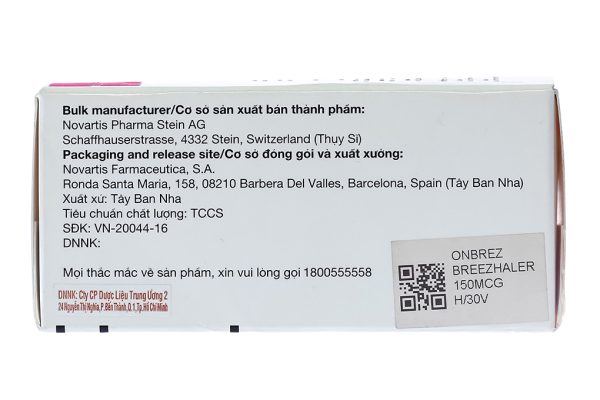 Bột hít Onbrez Breezhaler 150mcg trị tắc nghẽn phổi mãn tính (3 vỉ x 10 viên)