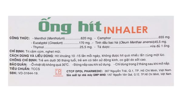 Ống hít Inhaler trị cảm cúm, nghẹt mũi vỉ 5 ống