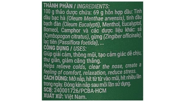 Ống hít dược liệu OPC giúp thông mũi, giải cảm ống 10g