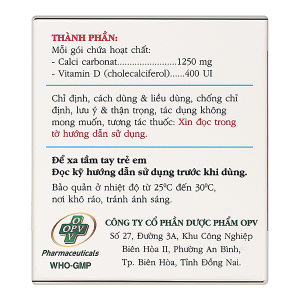 Thuốc bột Opecalcium bổ sung Calci và vitamin D3, ngừa loãng xương (20 gói x 2.5g)
