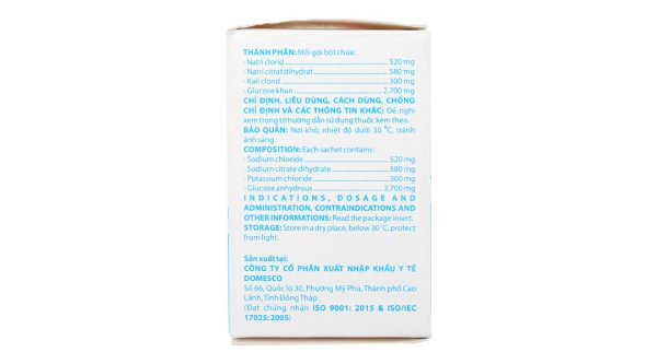 Oresol 245 DMC phòng và trị mất điện giải và nước trong tiêu chảy cấp (20 gói x 4,1g)