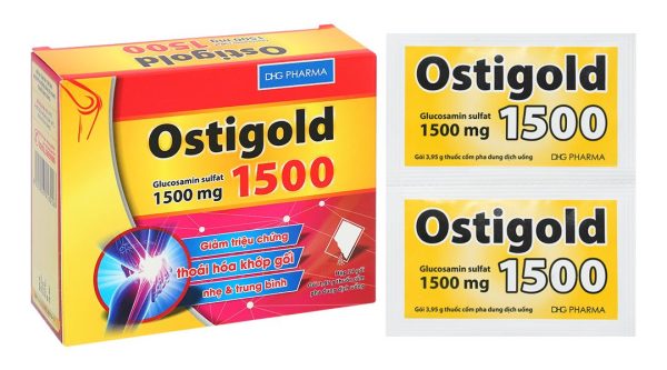 Cốm pha hỗn dịch uống Ostigold 1500 trị triệu chứng của thoái hóa khớp (24 gói x 3,95g)