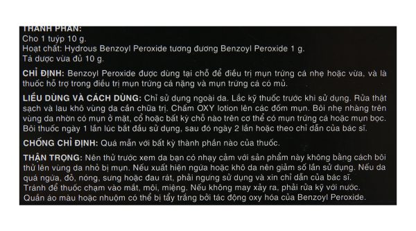 Kem Oxy 10 hỗ trợ điều trị mụn bọc, mụn sưng đỏ tuýp 10g