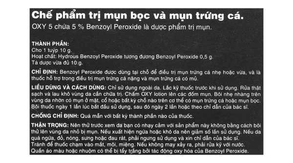 Kem Oxy 5 hỗ trợ điều trị mụn bọc, mụn trứng cá tuýp 10g