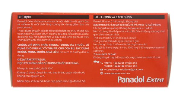 Panadol Extra giảm đau hạ sốt (15 vỉ x 12 viên)