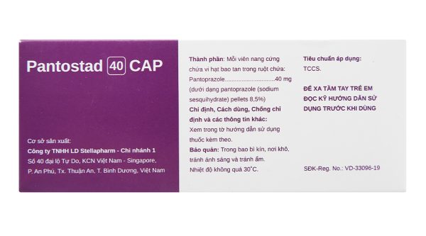 Pantostad 40 Cap trị trào ngược dạ dày, thực quản (4 vỉ x 7 viên)
