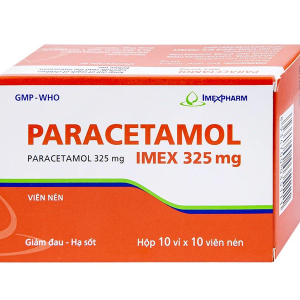 Paracetamol Imex 325mg giảm nhức đầu, nhức răng, đau nhức bắp thịt (10 vỉ x 10 viên)
