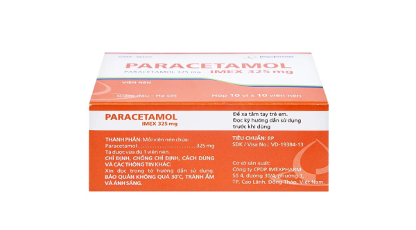 Paracetamol Imex 325mg giảm nhức đầu, nhức răng, đau nhức bắp thịt (10 vỉ x 10 viên)