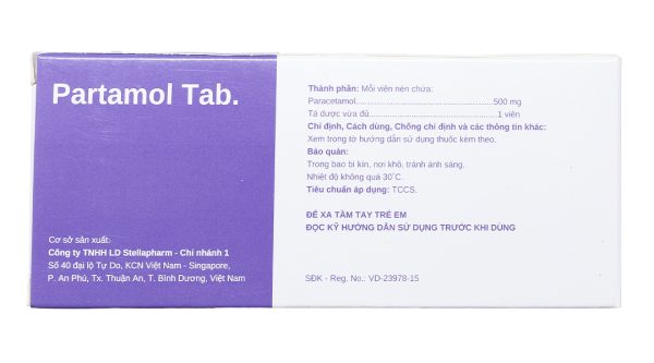 Partamol Tab. 500mg Stella trị các triệu chứng đau từ nhẹ đến vừa (10 vỉ x 10 viên)