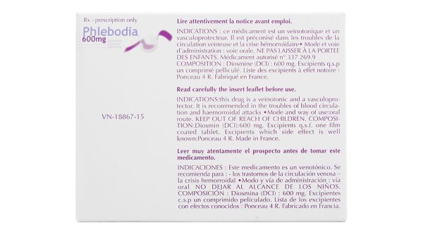 Phlebodia 600mg trị trĩ, suy giãn tĩnh mạch (2 vỉ x 15 viên)