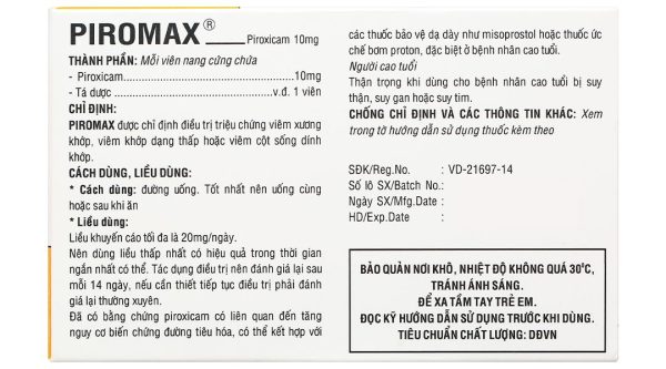 Piromax 10mg điều trị triệu chứng viêm xương khớp (10 vỉ x 10 viên)