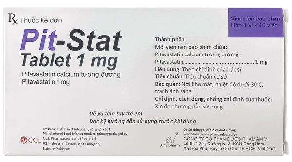 Pit-Stat Tablet 1mg tác dụng giảm cholesterol toàn phần và LDL-C (1 vỉ x 10 viên)