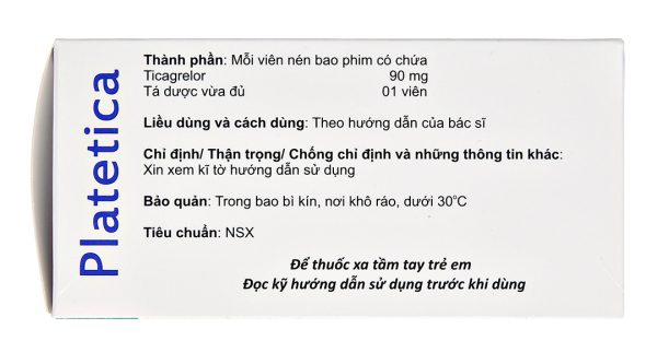 Platetica 90mg dự phòng biến cố huyết khối do xơ vữa (10 vỉ x 10 viên)
