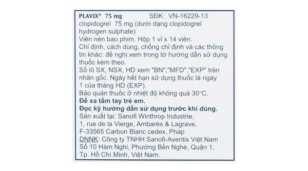 Plavix 75mg phòng và trị huyết khối (1 vỉ x 14 viên)
