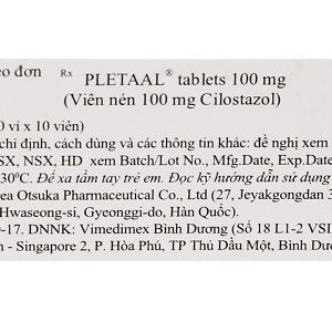 Pletaal Tablets 100mg trị thiếu máu cục bộ (10 vỉ x 10 viên)