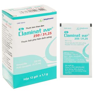 Bột pha hỗn dịch uống Claminat IMP 250/31.25 trị nhiễm khuẩn (12 gói x 1.1g)