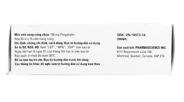Pms-Pregabalin 150mg trị động kinh, đau dây thần kinh (4 vỉ x 15 viên)