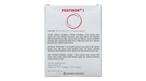 Postinor 1 thuốc tránh thai khẩn cấp trong vòng 72 giờ (1 vỉ x 1 viên)