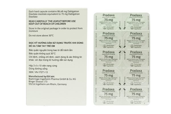 Pradaxa 75mg phòng ngừa đột quỵ, tai biến (3 vỉ x 10 viên)