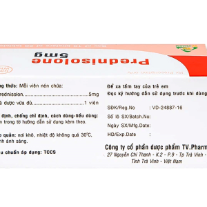 Prednisolone 5mg TV.Pharm chống viêm, chống dị ứng và ức chế miễn dịch (10 vỉ x 20 viên)