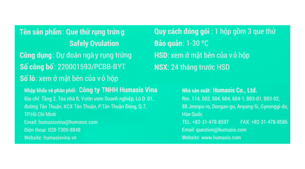 Que thử rụng trứng Safely Ovulation hộp 3 que thử
