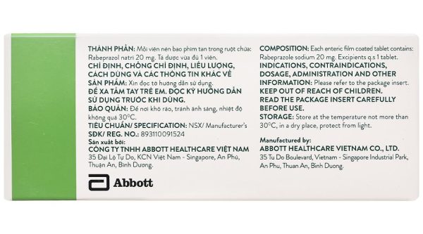 Rabe-G 20mg điều trị trào ngược dạ dày - thực quản (3 vỉ x 10 viên)