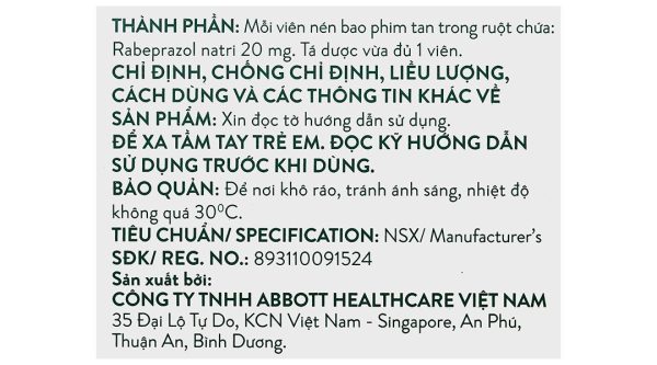 Rabe-G 20mg điều trị trào ngược dạ dày - thực quản (3 vỉ x 10 viên)