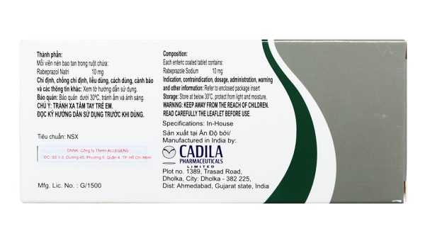 Rabicad 10 trị loét dạ dày, tá tràng (1 vỉ x 10 viên)