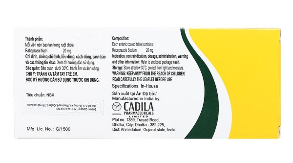 Rabicad 20 trị loét dạ dày, tá tràng (1 vỉ x 10 viên)