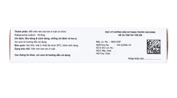 Rabofar 20 trị trào ngược dạ dày, thực quản (3 vỉ x 10 viên)