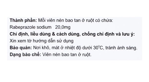 Rabofar 20 trị trào ngược dạ dày, thực quản (3 vỉ x 10 viên)