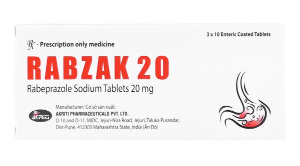 Rabzak 20 trị trào ngược dạ dày, thực quản (3 vỉ x 10 viên)