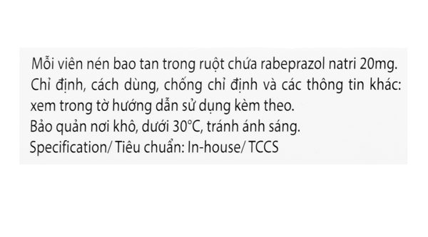 Rabzak 20 trị trào ngược dạ dày, thực quản (3 vỉ x 10 viên)