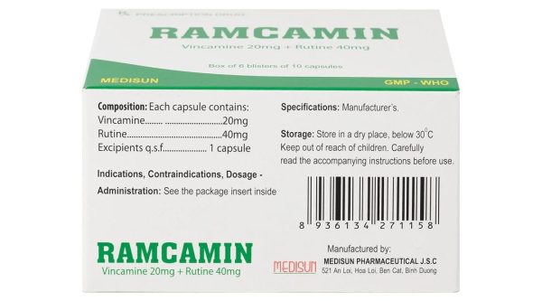 Ramcamin hỗ trợ điều trị tuần hoàn não, suy giảm trí nhớ (6 vỉ x 10 viên)