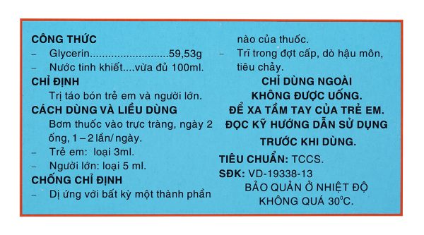 Dung dịch bơm trực tràng Rectiofar trị táo bón (50 ống x 3ml)