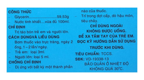 Dung dịch bơm trực tràng Rectiofar trị táo bón (40 ống x 5ml)