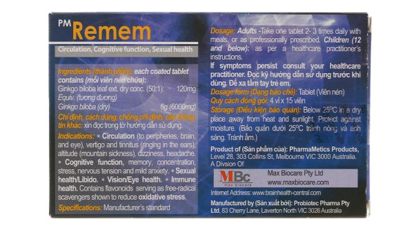 PM Remem trị suy tuần hoàn não, cải thiện trí nhớ (4 vỉ x 15 viên)