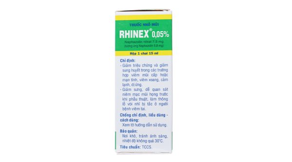 Thuốc nhỏ mũi Rhinex 0.05% giảm triệu chứng, sung huyết trong viêm mũi chai 15ml
