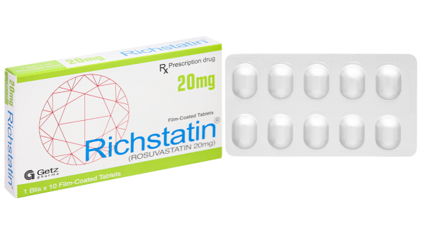 Richstatin 20mg dùng làm giảm cholesterol toàn phần (1 vỉ x 10 viên)
