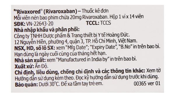 Rivaxored 20mg phòng ngừa đột quỵ (1 vỉ x 14 viên)