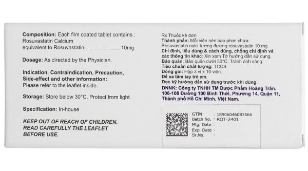Rosubolic-10 điều trị tăng cholesterol máu (3 vỉ x 10 viên)