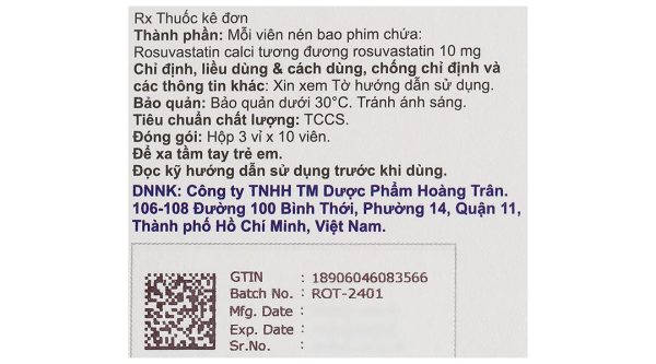 Rosubolic-10 điều trị tăng cholesterol máu (3 vỉ x 10 viên)