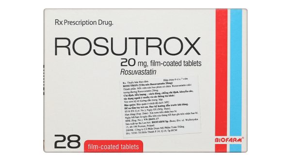 Rosutrox 20mg điều trị rối loạn lipid máu, phòng ngừa biến cố tim mạch (4 vỉ x 7 viên)