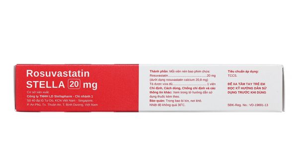 Rosuvastatin Stella 20mg trị rối loạn mỡ máu (3 vỉ x 10 viên)