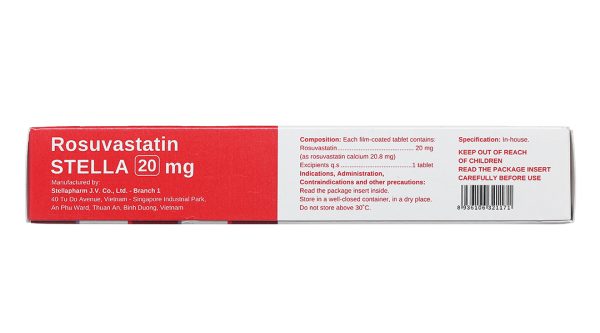 Rosuvastatin Stella 20mg trị rối loạn mỡ máu (3 vỉ x 10 viên)