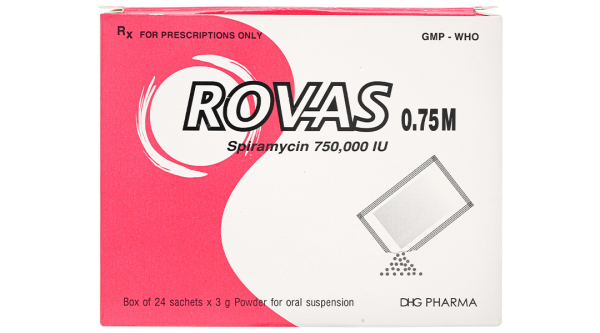 Bột pha hỗn dịch uống Rovas 0.75M trị nhiễm khuẩn (24 gói x 3g)