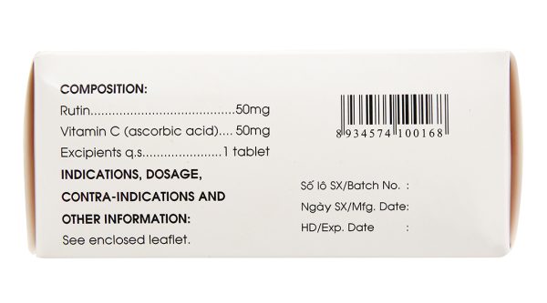 Rutin-Vitamin C trị trĩ, suy giãn tĩnh mạch (10 vỉ x 10 viên)