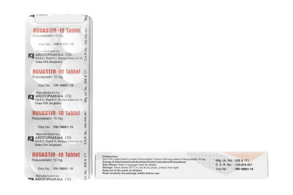 Ruvastin-10 Tablet trị rối loạn mỡ máu (2 vỉ x 10 viên)